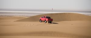 Preview wallpaper car, suv, red, sand, desert