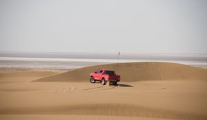 Preview wallpaper car, suv, red, sand, desert