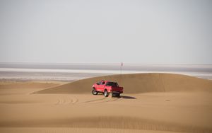 Preview wallpaper car, suv, red, sand, desert