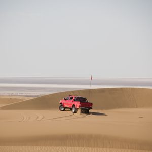 Preview wallpaper car, suv, red, sand, desert