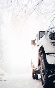 Preview wallpaper car, suv, white, snow, winter