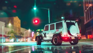 Preview wallpaper car, suv, white, road, asphalt, neon