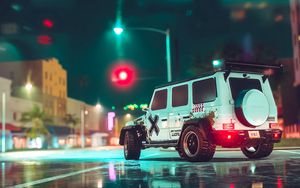 Preview wallpaper car, suv, white, road, asphalt, neon