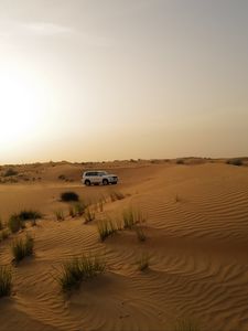 Preview wallpaper car, suv, white, desert, sand