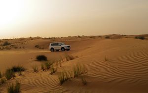 Preview wallpaper car, suv, white, desert, sand