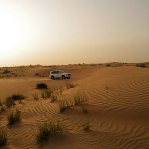 Preview wallpaper car, suv, white, desert, sand