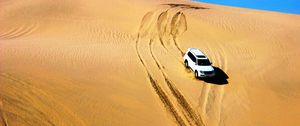 Preview wallpaper car, suv, white, sand, desert