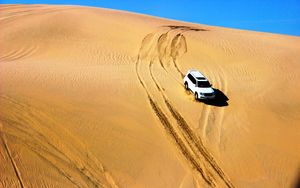 Preview wallpaper car, suv, white, sand, desert