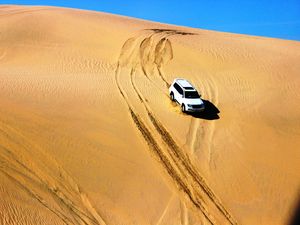 Preview wallpaper car, suv, white, sand, desert