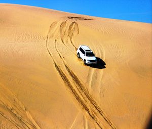 Preview wallpaper car, suv, white, sand, desert