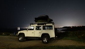 Preview wallpaper car, suv, white, stars, night