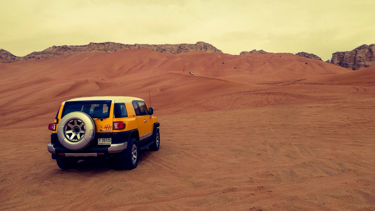 Wallpaper car, suv, yellow, desert, sand
