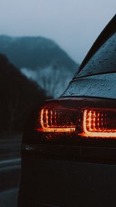 Preview wallpaper car, taillights, wet, red, dark