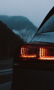 Preview wallpaper car, taillights, wet, red, dark