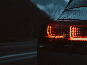 Preview wallpaper car, taillights, wet, red, dark