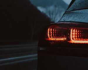 Preview wallpaper car, taillights, wet, red, dark