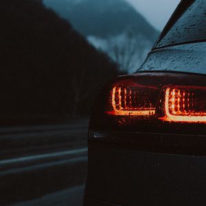 Preview wallpaper car, taillights, wet, red, dark