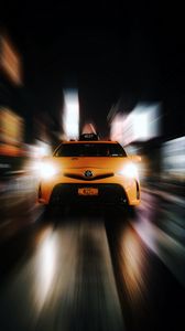 Preview wallpaper car, taxi, headlights, light, speed, movement