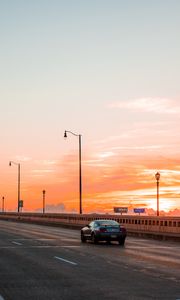 Preview wallpaper car, traffic, bridge, sunset, cleveland, ohio, united states