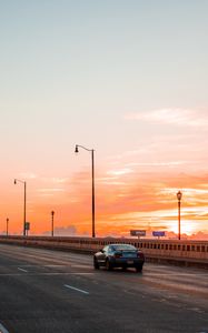 Preview wallpaper car, traffic, bridge, sunset, cleveland, ohio, united states