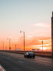 Preview wallpaper car, traffic, bridge, sunset, cleveland, ohio, united states