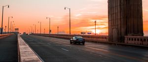 Preview wallpaper car, traffic, bridge, sunset, cleveland, ohio, united states