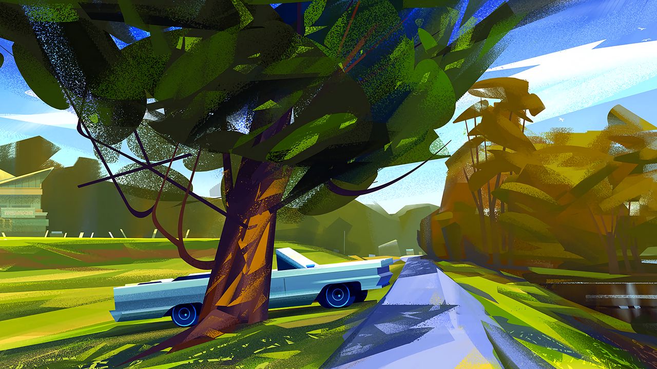 Wallpaper car, tree, art, road