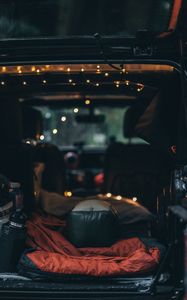 Preview wallpaper car, trunk, garland, camping