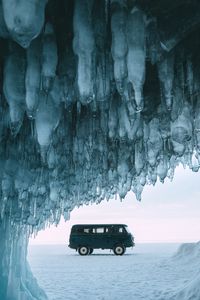 Preview wallpaper car, van, ice, stalactites, snow