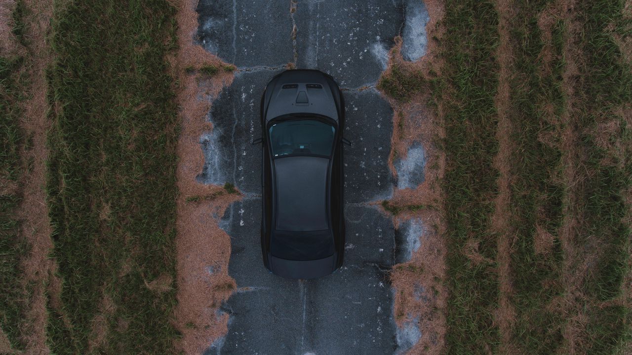 Wallpaper car, view from above, road