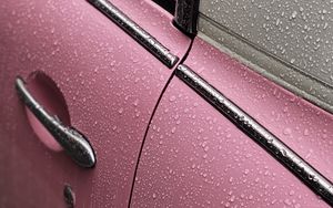 Preview wallpaper car, wet, drops, pink