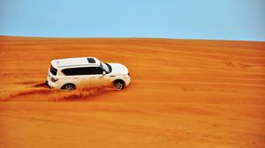 Preview wallpaper car, white, desert, sand