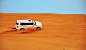 Preview wallpaper car, white, desert, sand