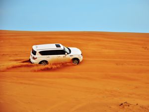 Preview wallpaper car, white, desert, sand