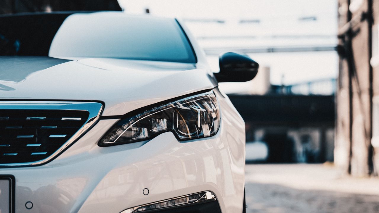 Wallpaper car, white, front view, headlights, optics