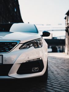 Preview wallpaper car, white, front view, headlights, optics