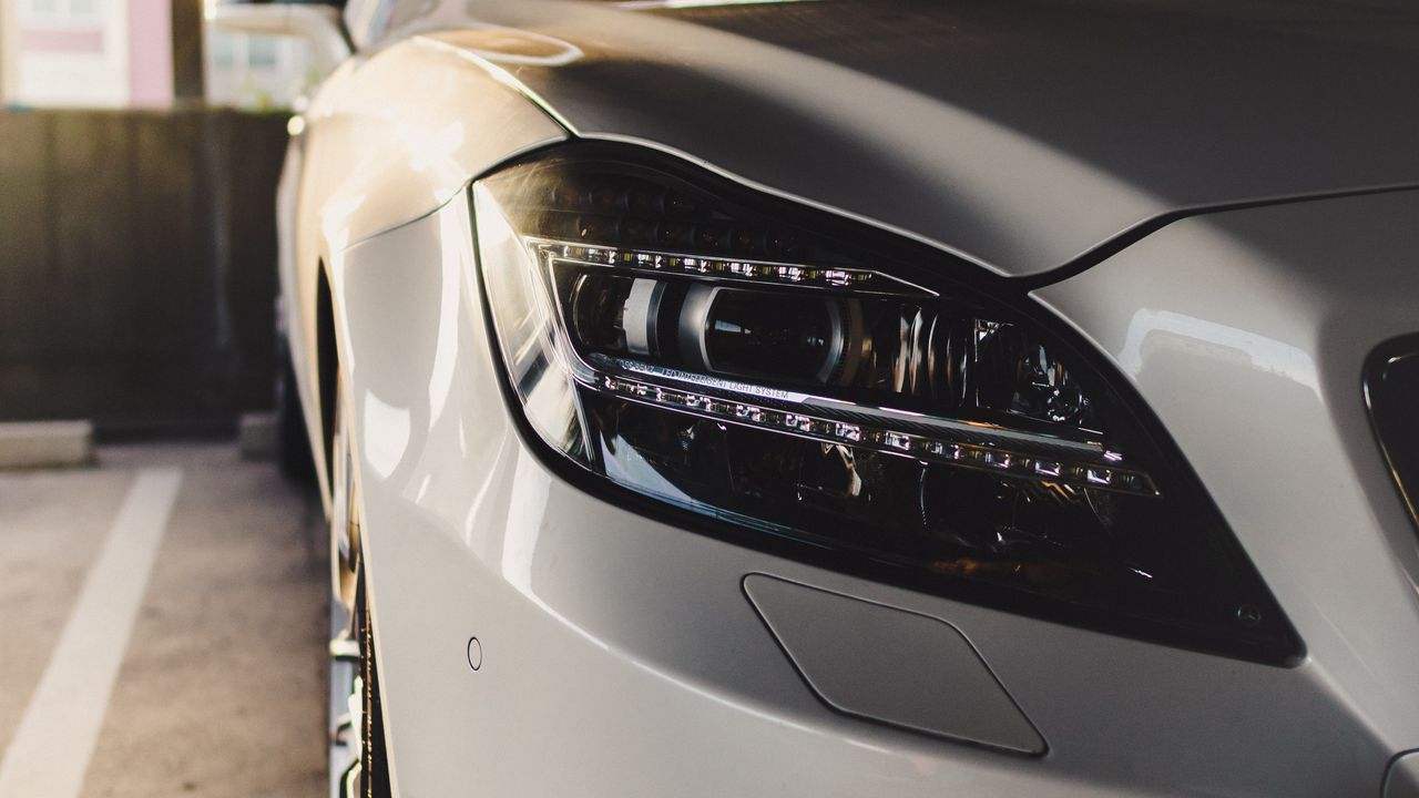 Wallpaper car, white, headlight, front view, optics