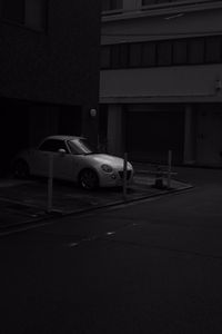 Preview wallpaper car, white, parking, black and white, bw