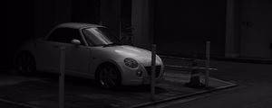 Preview wallpaper car, white, parking, black and white, bw
