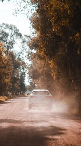 Preview wallpaper car, white, road, dust
