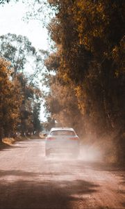 Preview wallpaper car, white, road, dust