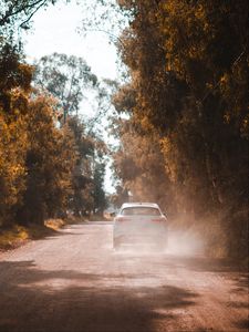 Preview wallpaper car, white, road, dust