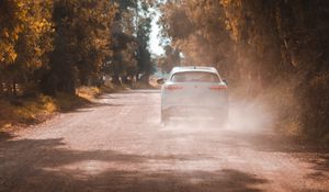 Preview wallpaper car, white, road, dust
