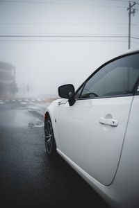 Preview wallpaper car, white, road, fog
