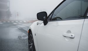 Preview wallpaper car, white, road, fog
