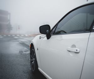 Preview wallpaper car, white, road, fog