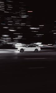 Preview wallpaper car, white, road, speed, long exposure