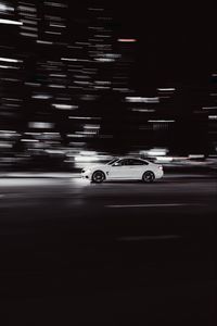 Preview wallpaper car, white, road, speed, long exposure