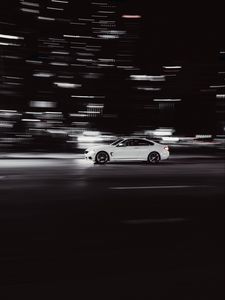 Preview wallpaper car, white, road, speed, long exposure