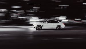 Preview wallpaper car, white, road, speed, long exposure